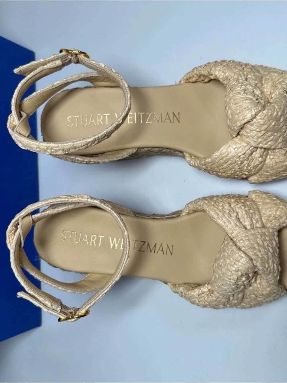 Stuart Weitzman Cream Braided Espadrille Wedges with Ankle Strap - Picture 4 of 6